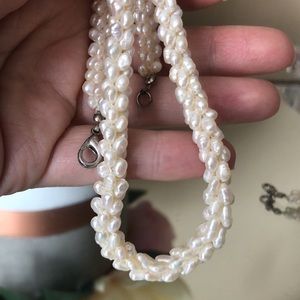 Freshwater 4-4.5mm natural pearl necklace & bracelet set Crochet handmade